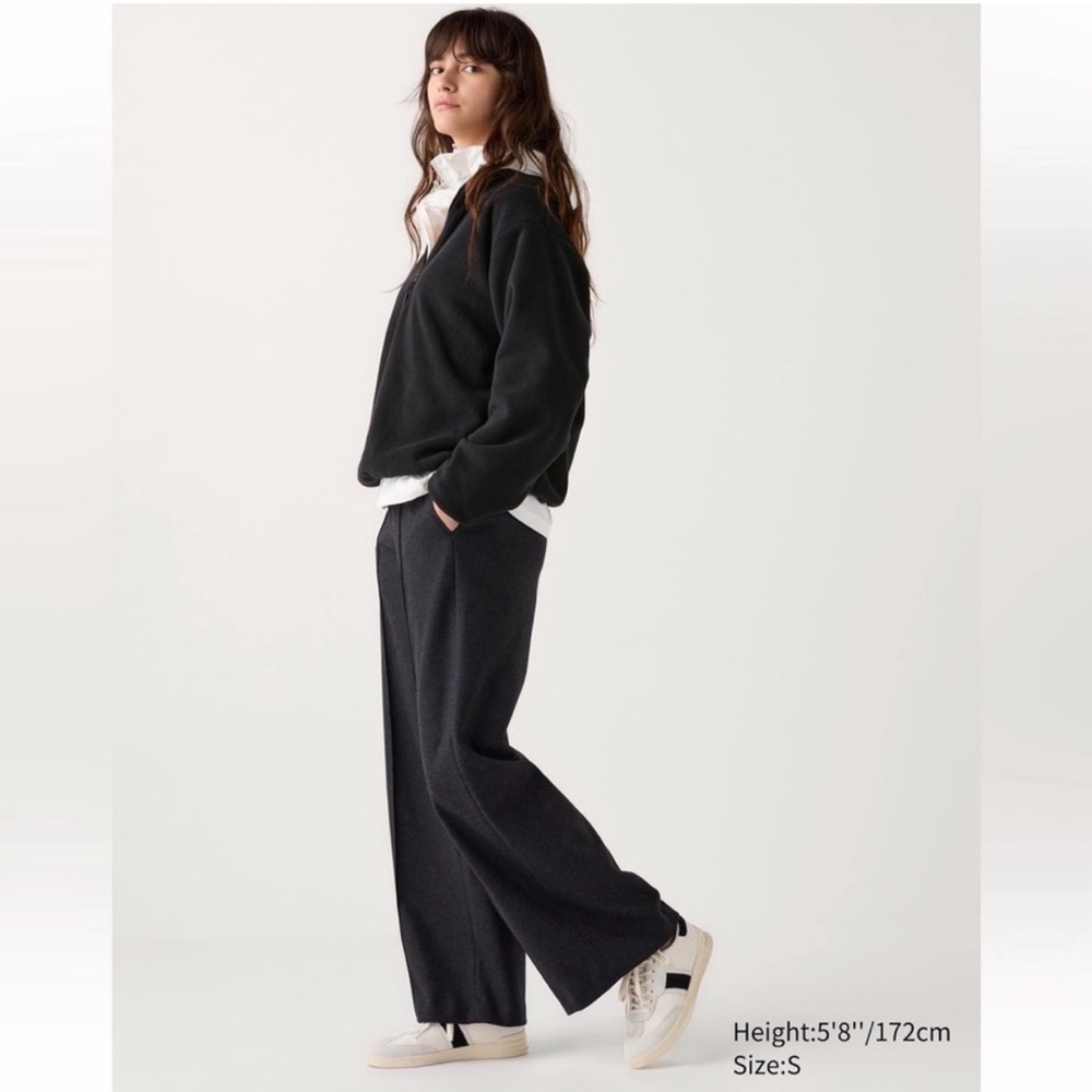 Uniqlo Brushed Jersey High Waisted Wide Pants Charcoal Gray Women’s Size Small